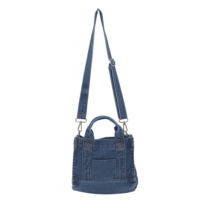 Femlion Light Blue Denim Shoulder Bag Casual Tote with Detachable Strap