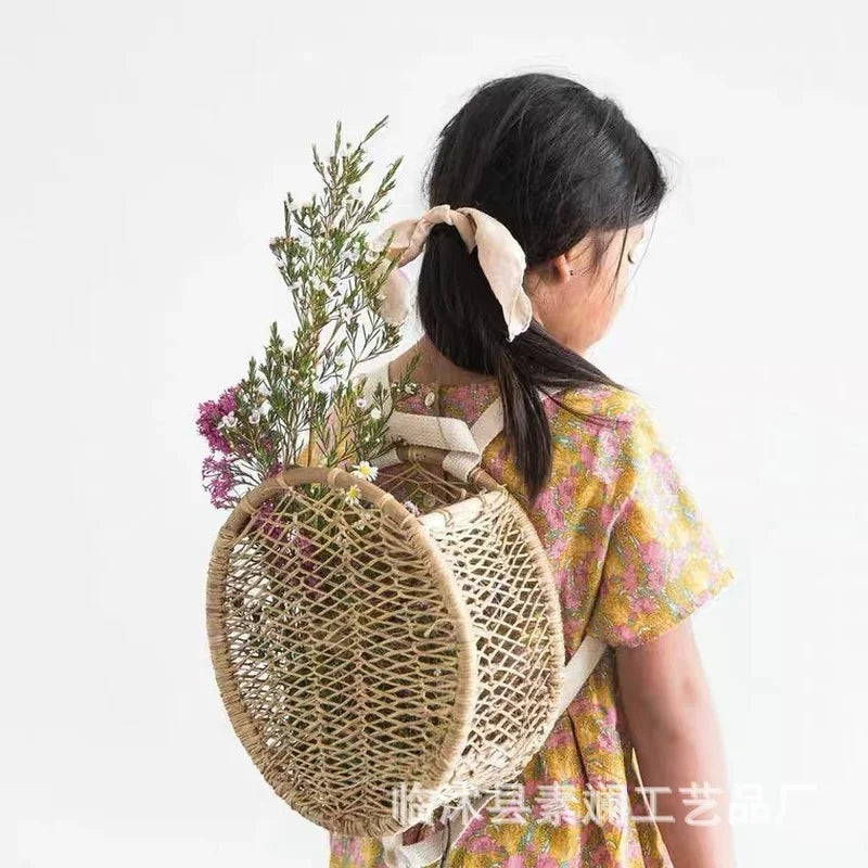 Femlion Rattan Backpack Storage Basket for Trendy Shoulder Bag and Back Wear