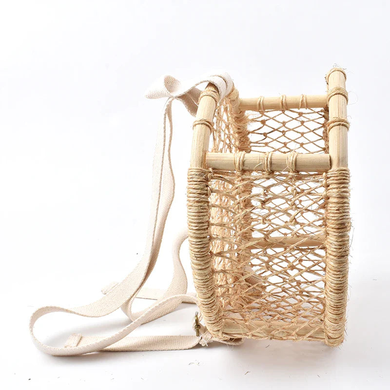 Femlion Rattan Backpack Storage Basket for Trendy Shoulder Bag and Back Wear