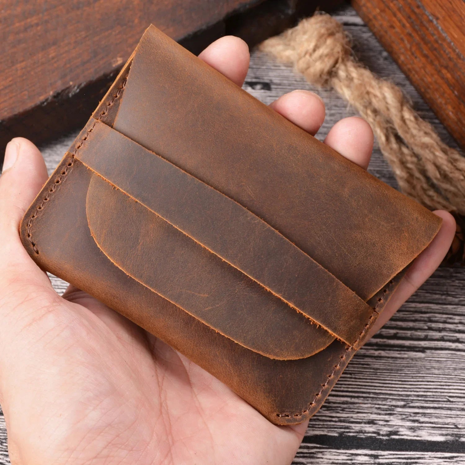 Femlion Crazy Horse Leather Coin Purse Card Holder Vintage Style Storage