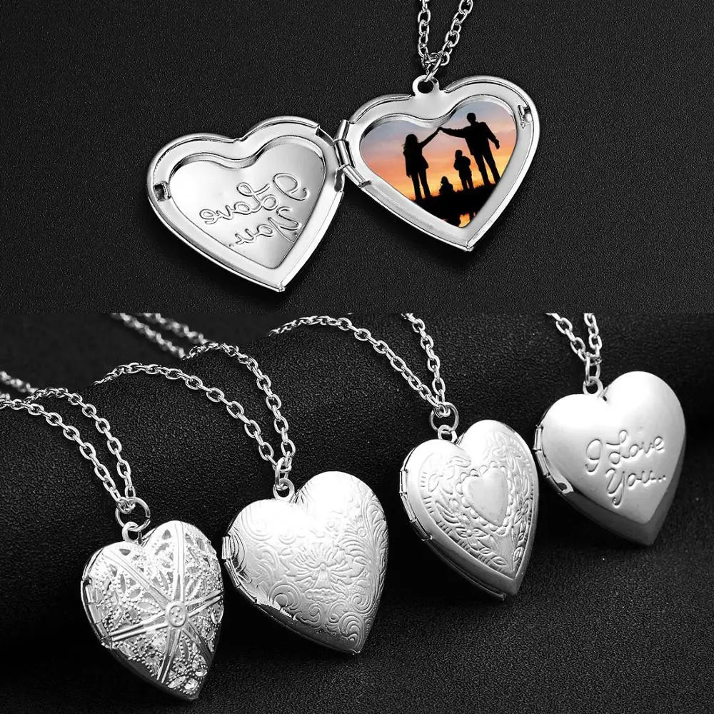 Femlion Silver Love Heart Locket Pendant - Openable Photo Frame Necklace