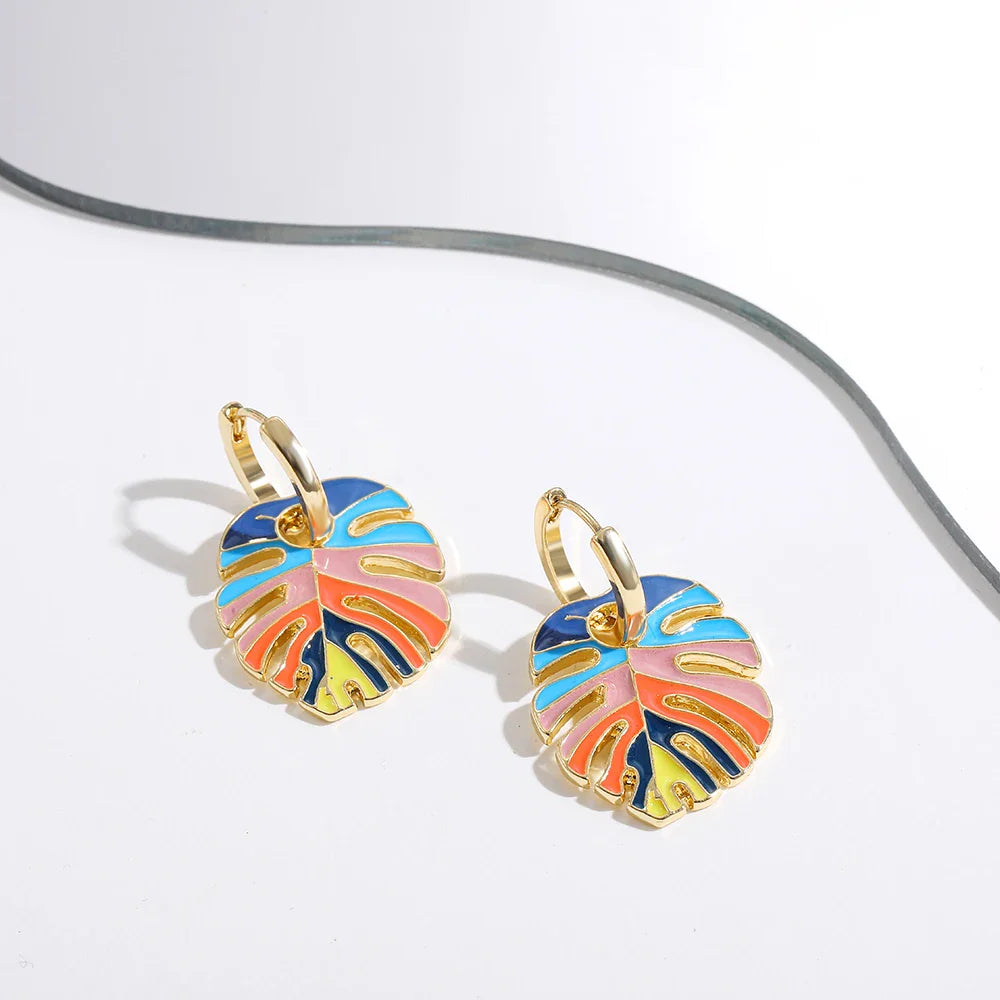 Femlion Colorful Plant Leaf Boho Hanging Earrings Statement Jewelry