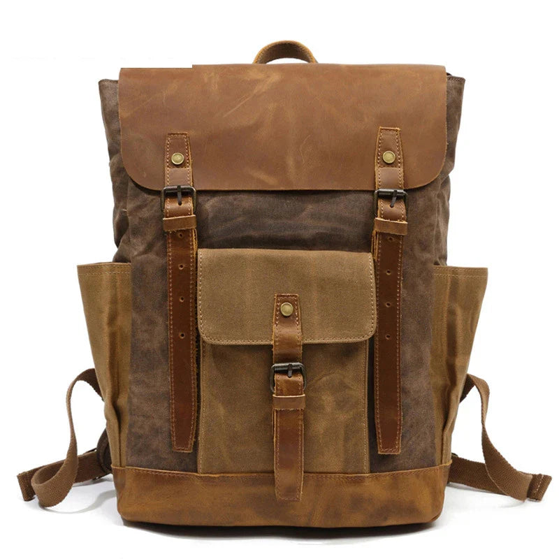 Femlion Vintage Oil Wax Canvas Leather Backpacks Unisex Waterproof Rucksack