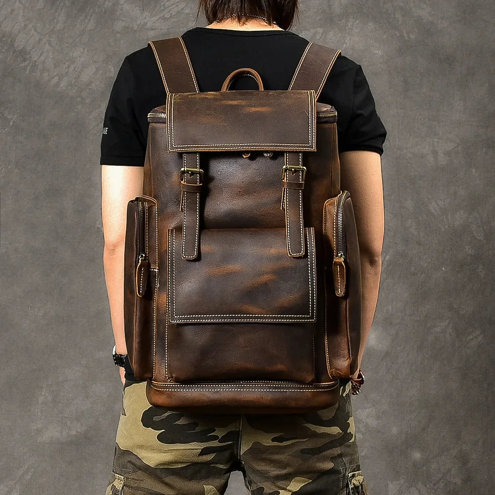 Femlion Crazy Horse Leather Backpack for Men - 15.6" Laptop Bagpack