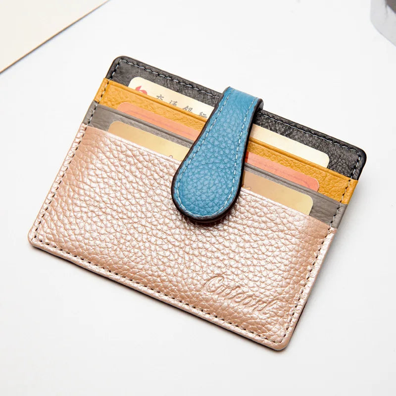 Femlion Minimalist Leather Card Holder with Colorful Slots for Men and Women