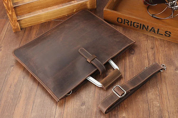 Femlion Men's Top Layer Leather Business Briefcase Clutch Wallet File Bag