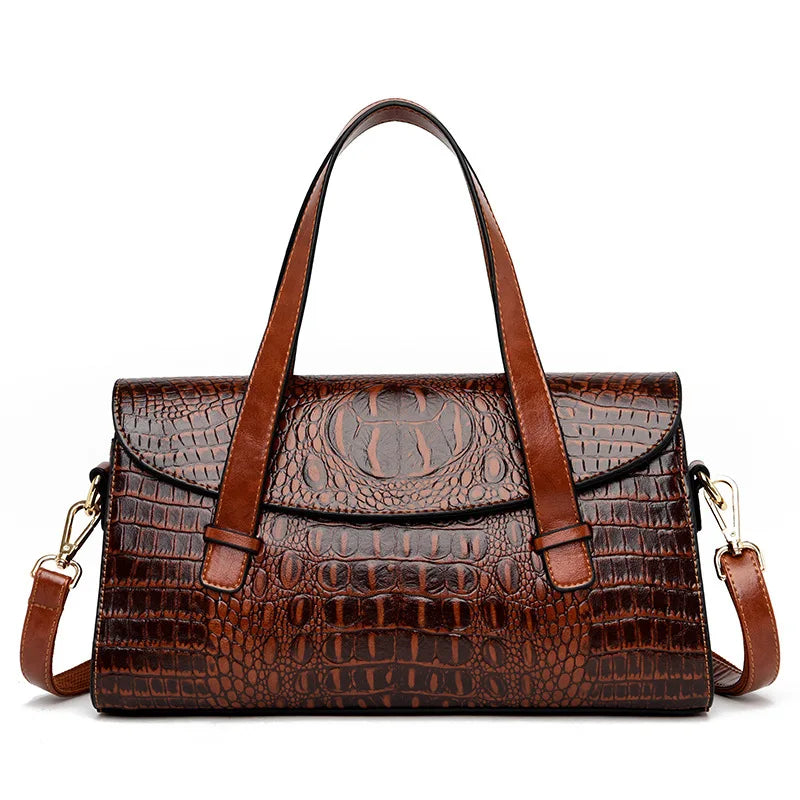 Femlion Alligator Top-Handle Tote Crossbody Messenger Bag in PU Leather