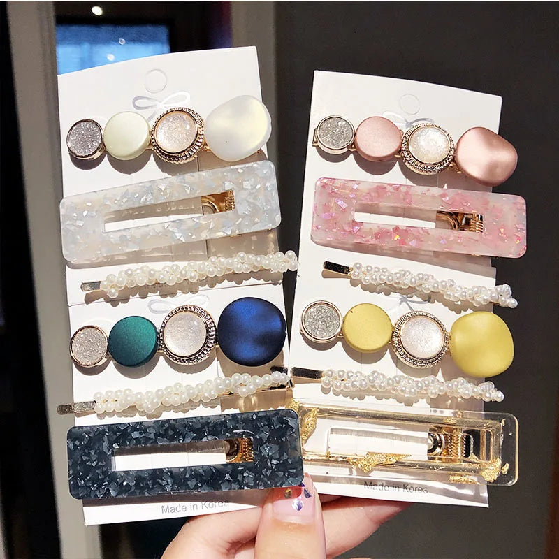 Femlion Pearl Geometric Hair Clips Set - Fashion Hair Accessories