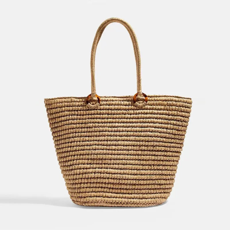 Femlion Straw Bag: Handmade Woven Beach Tote - Fashionable, Simple, Portable, and Wild