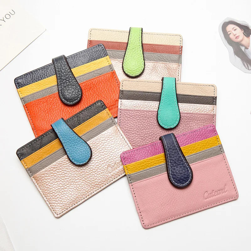 Femlion Minimalist Leather Card Holder with Colorful Slots for Men and Women