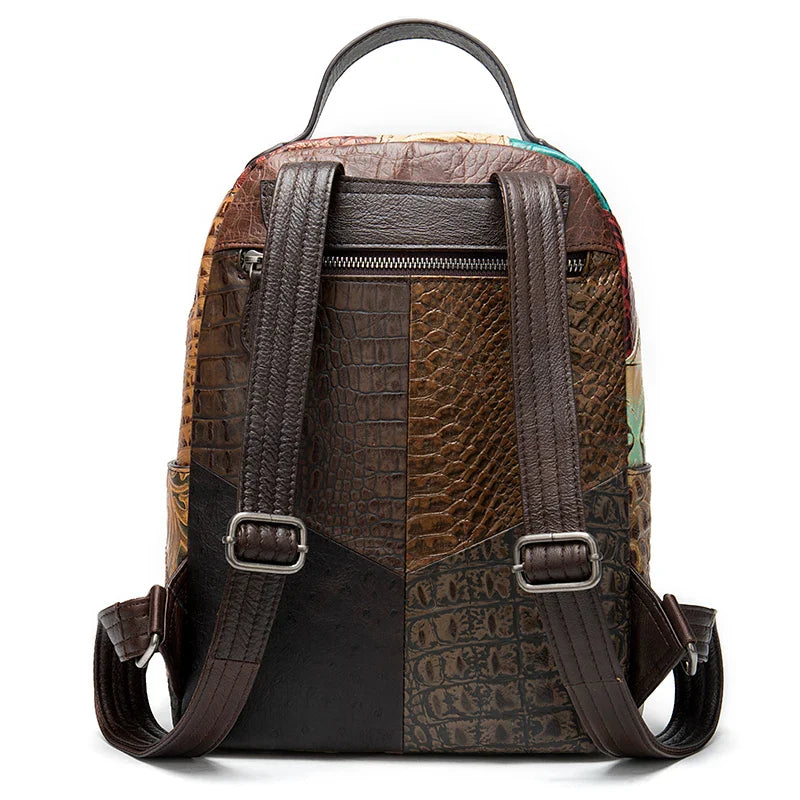 Femlion Patchwork Leather Backpack: National Style Girls Daypack & Travel Bag