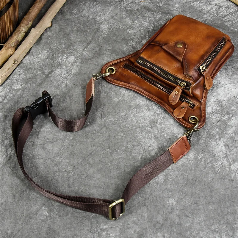 Femlion Men's Leather Waist Bag for Hips and Legs