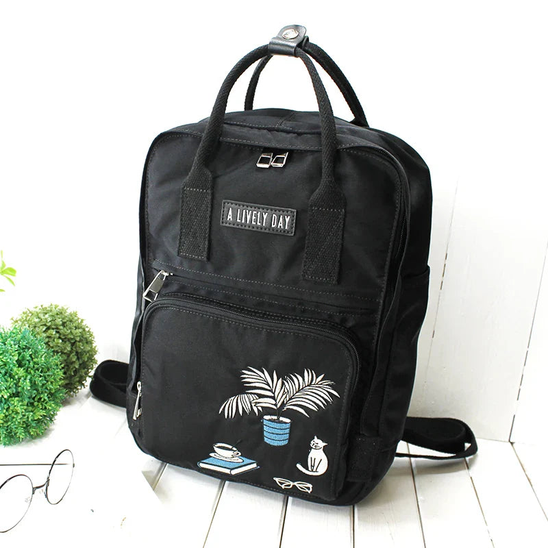 Femlion Fresh Embroidery Nylon Canvas Backpack - 2024 Summer Collection