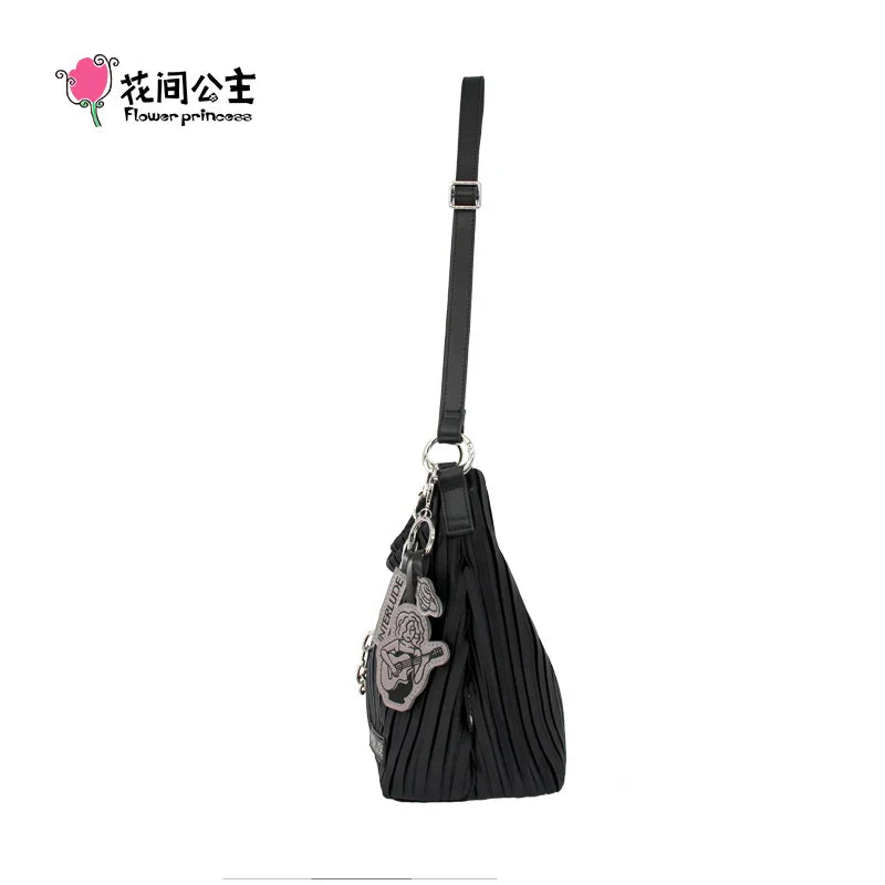 Femlion 2024 Spring Chain Pleated Shoulder Bag Black Crossbody Fashion Handbag