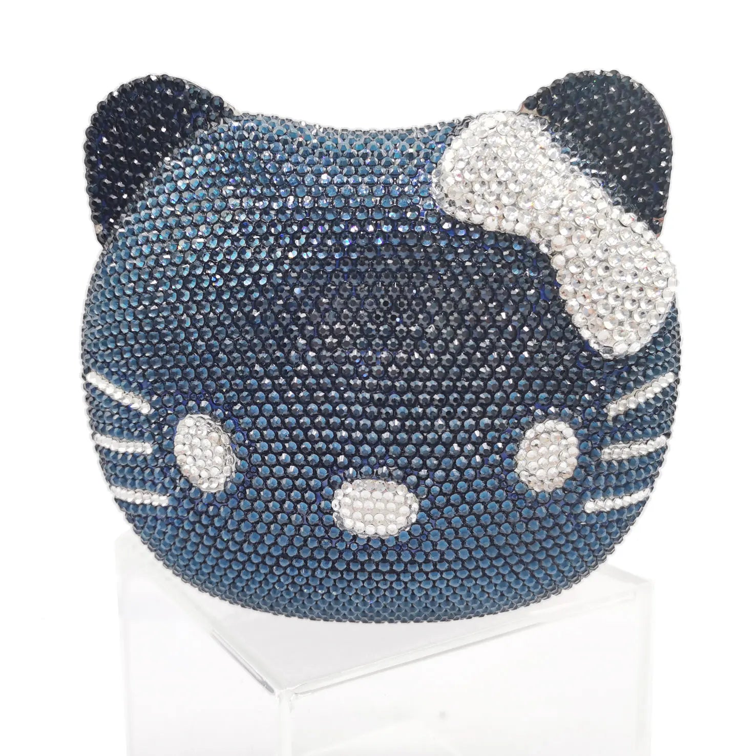 Navy Blue Crystal Cat Evening Bag by Femlion - Designer Clutch for Women