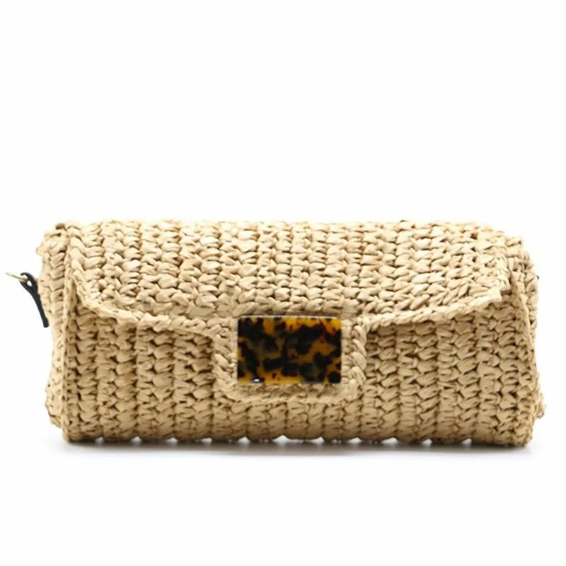 Femlion Pillow Straw Shoulder Crochet Messenger Bag for Women