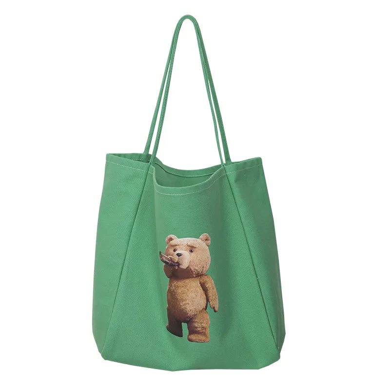 Femlion Cute Bear Big Canvas Tote Bag for Women, Extra Large Eco Shopper Shoulder Bag