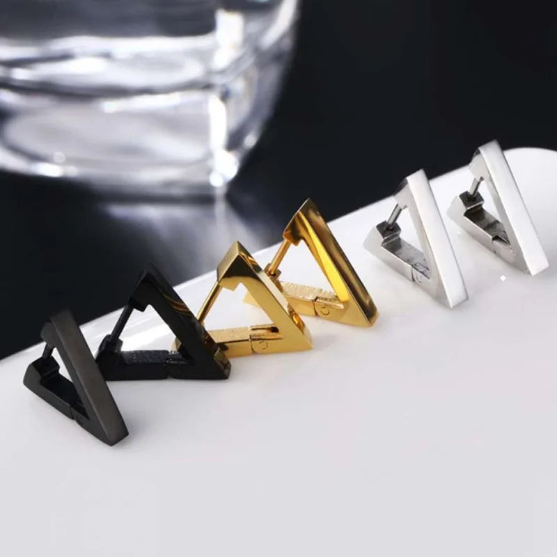 Femlion Stainless Steel Triangle Stud Earring for Men Women