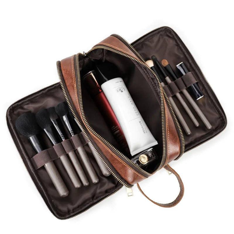 Femlion Leather Toiletry Bag for Men and Women