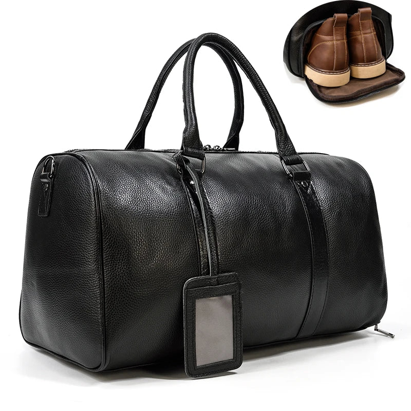 Femlion Leather Travel Duffle Bag for Luxury Flight Trips