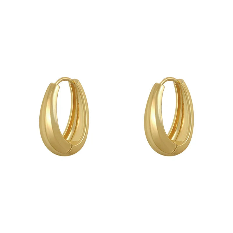 Femlion Classic Copper Smooth Hoop Earrings - Fashionable Korean Style Girl's Jewelry