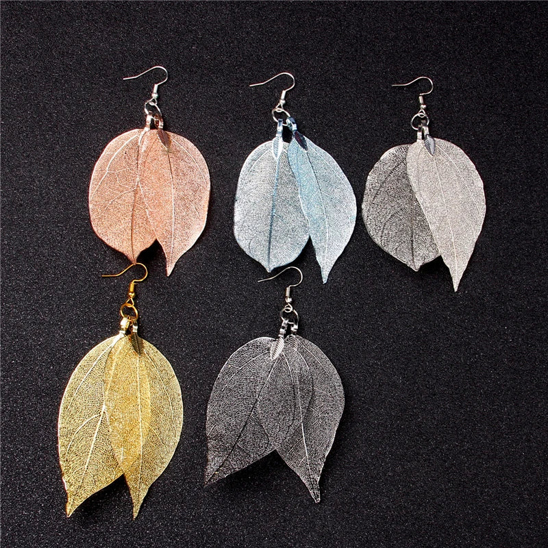 Femlion Leaf Dangle Earrings - Fashionable Natural Hollow Leaves Women's Jewelry