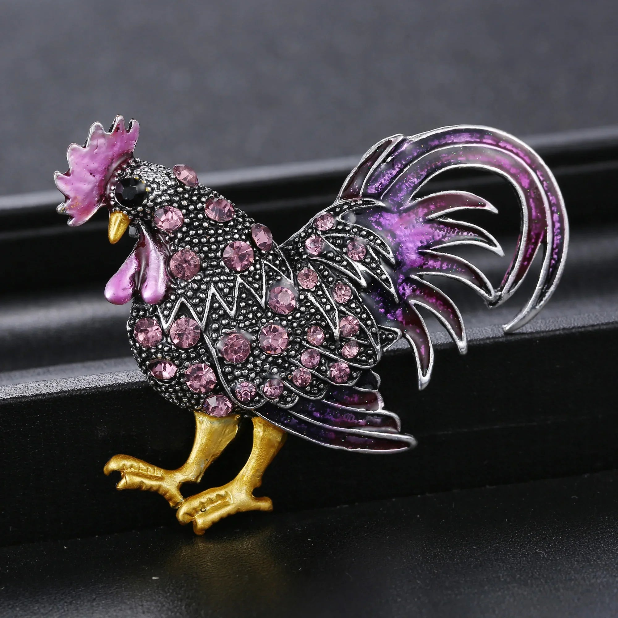 Femlion Cute Chicken Brooch with Rhinestones - Fun Cartoon Animal Lapel Pin for Party