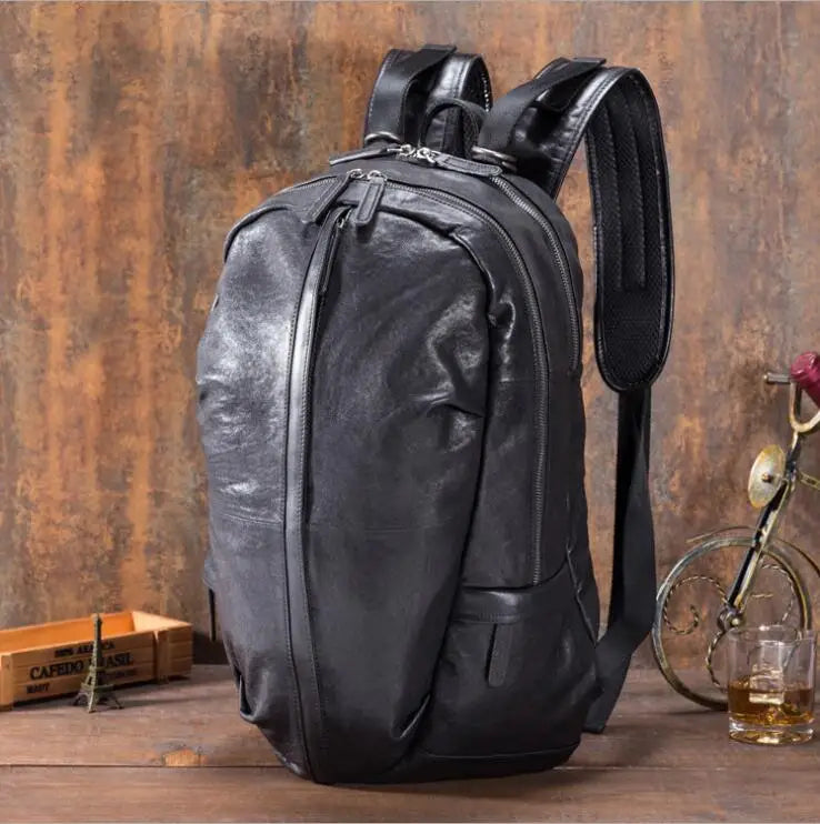 Femlion Genuine Leather Black Backpack for School or Work