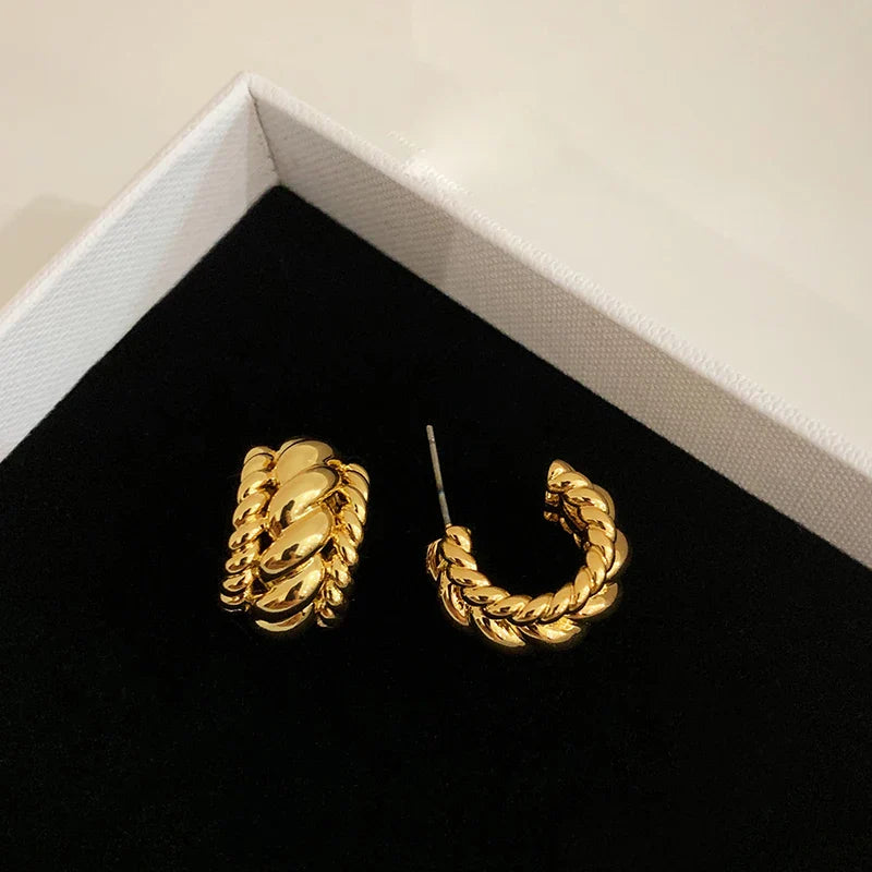 Femlion Punk Gold Thick Hoop Earrings for Women: Big Twist Statement Chain Jewelry