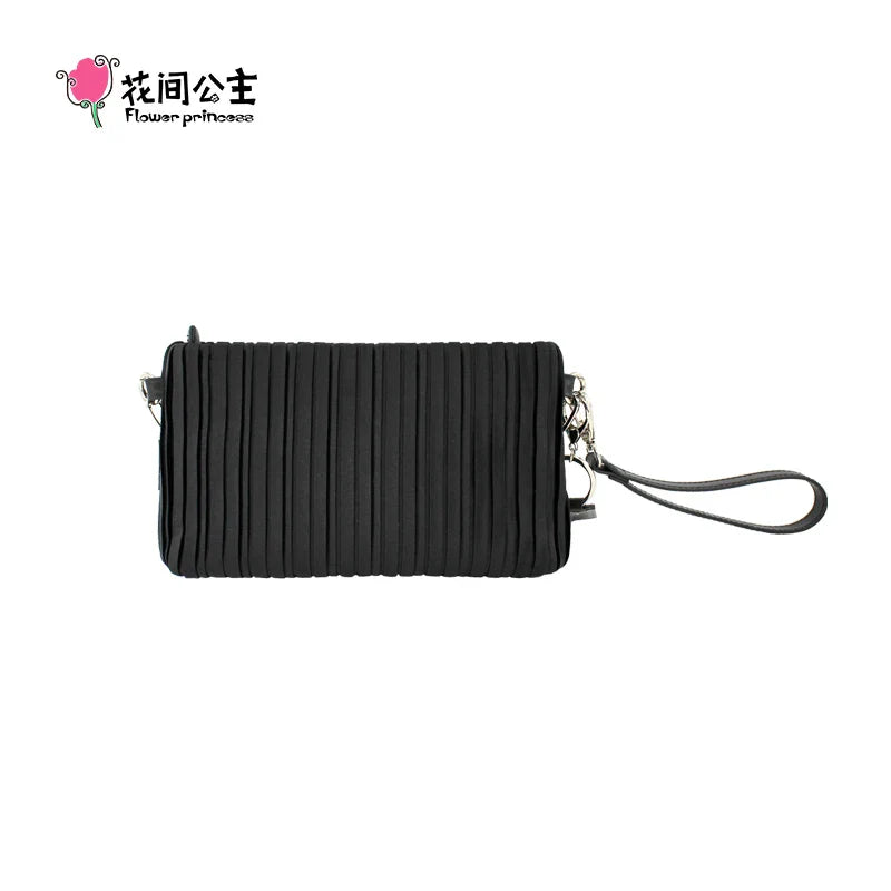 Femlion 2024 Spring Fashion Chain Shoulder Bag Black Pleated Crossbody Clutch