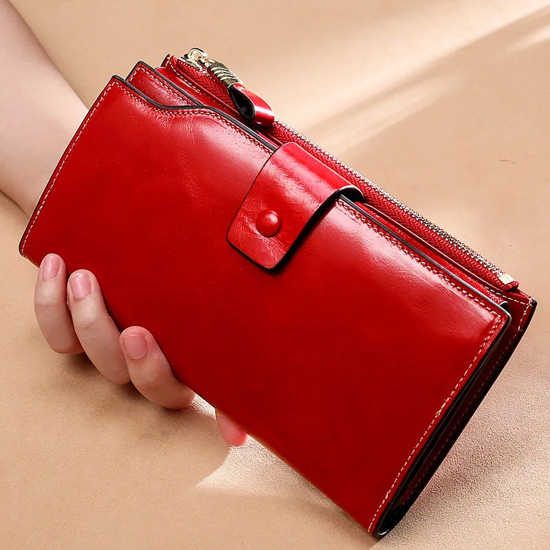 Femlion Cowhide Leather Long Clutch Purse for Women