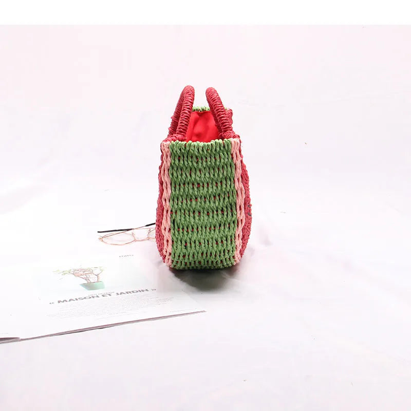 Femlion Watermelon Straw Beach Bag - Hand-Woven Cute Fashionable Bag