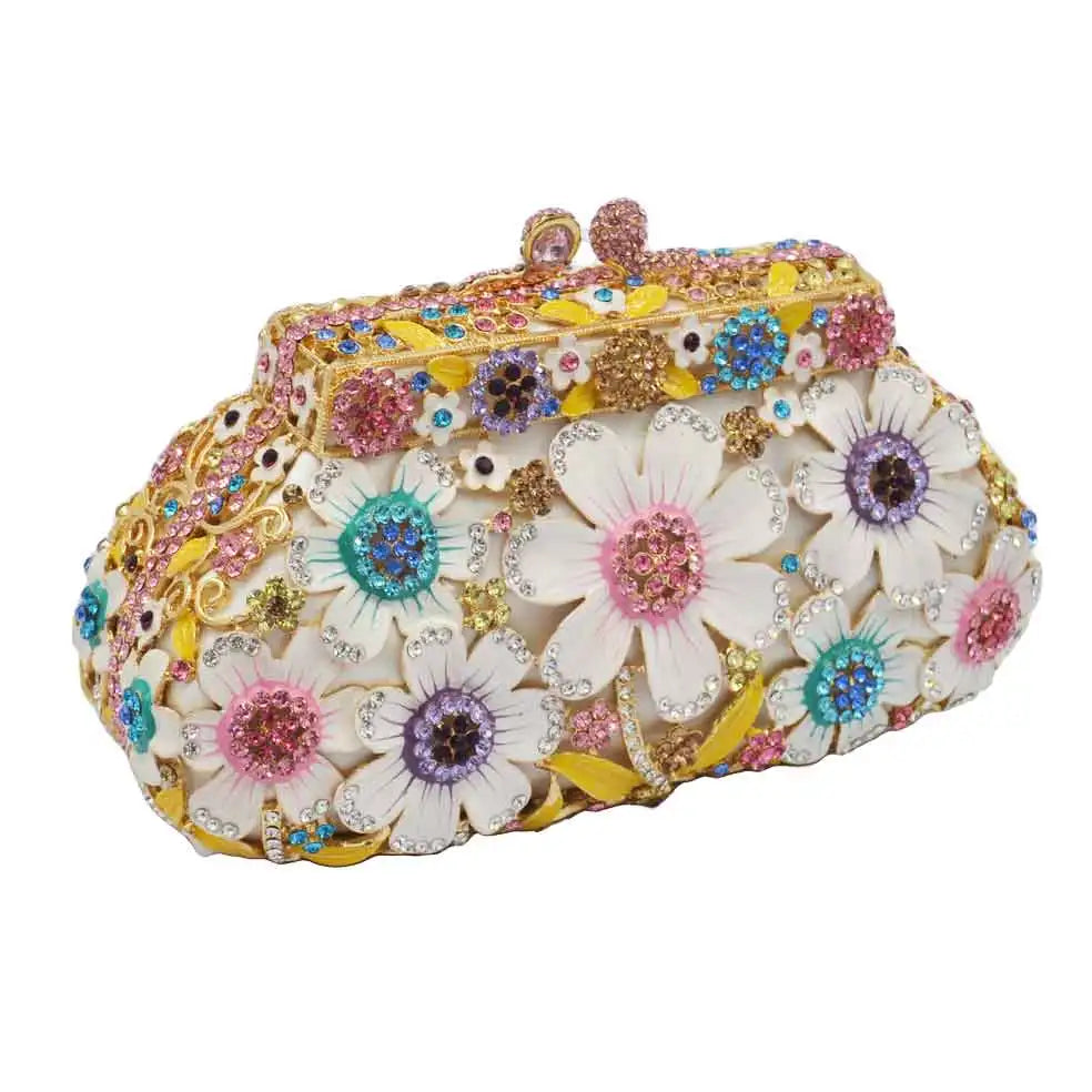 Femlion Crystal Diamond Evening Clutch Bag Luxury Flower Designer Box Handbag