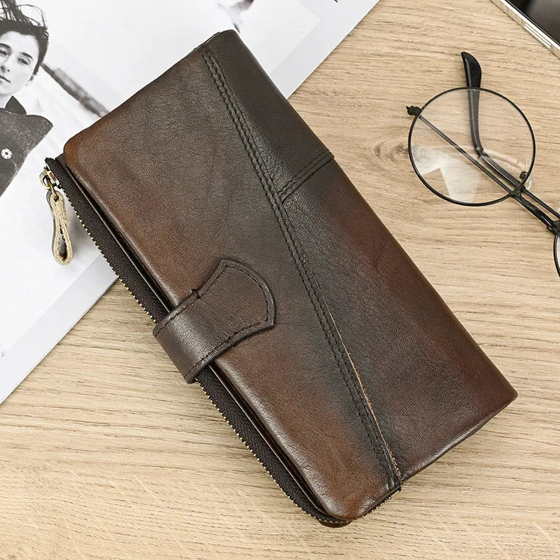 Femlion Retro Leather Long Wallet: Stylish Unisex Card Purse - Perfect Christmas Gift