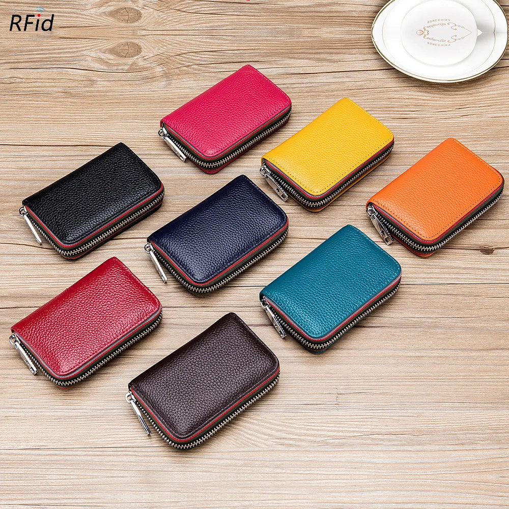 Femlion Genuine Leather Card Holder Wallet RFID Coin Purse Accordion Design