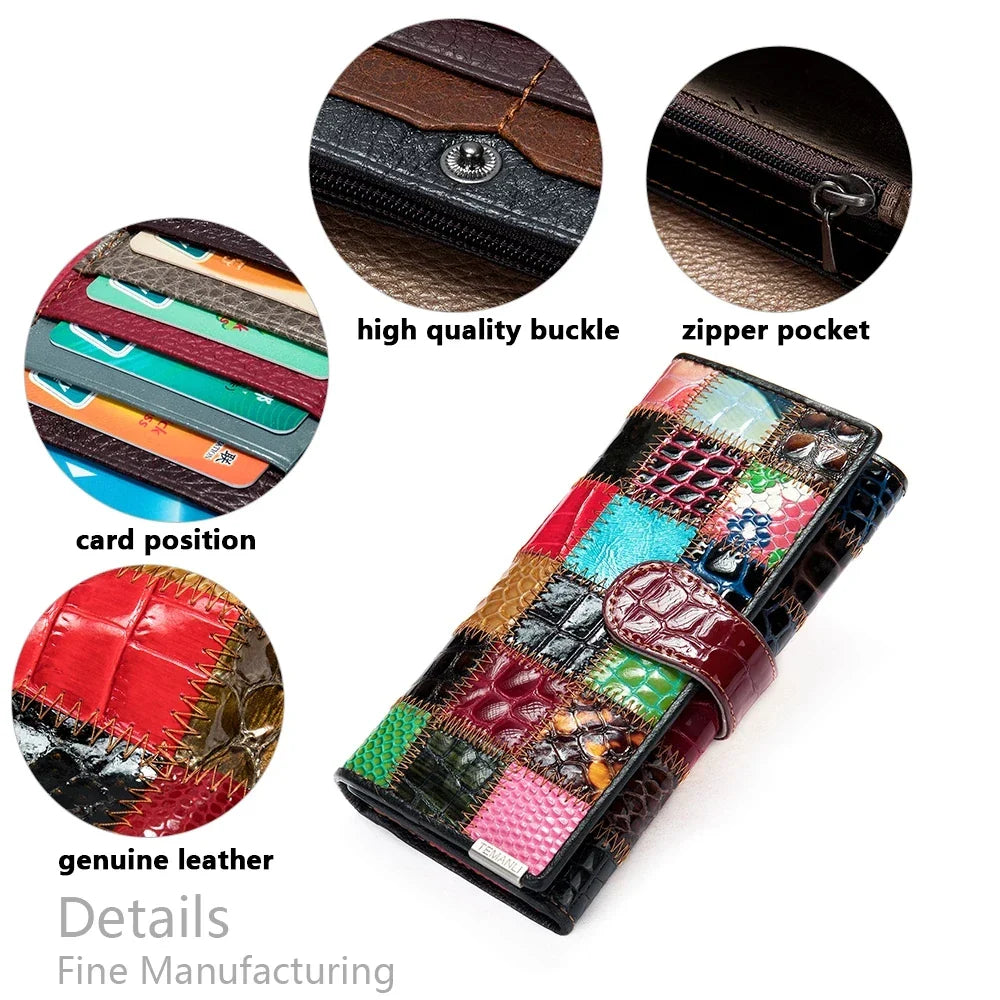 Femlion Luxury Leather Wallet Fashion Patchwork Short Purse For Women