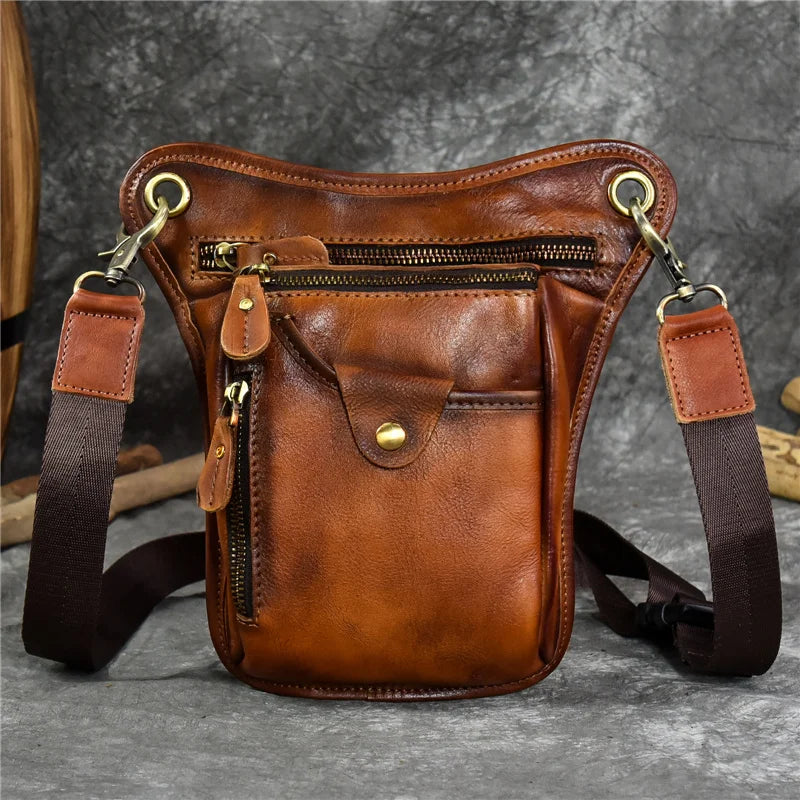 Femlion Men's Leather Waist Bag for Hips and Legs