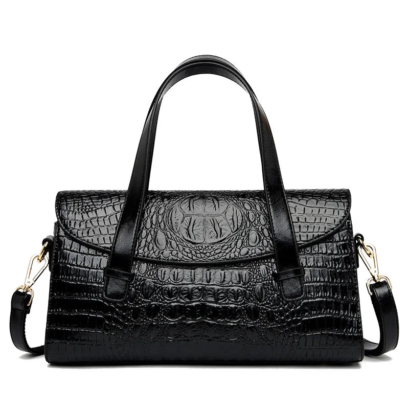 Femlion Alligator Top-Handle Tote Crossbody Messenger Bag in PU Leather