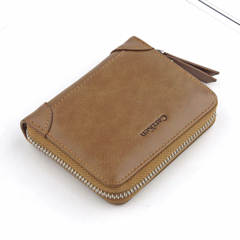 Femlion Men's Zipper Wallet with Card Holder and Coin Purse, Synthetic Leather Money Bag