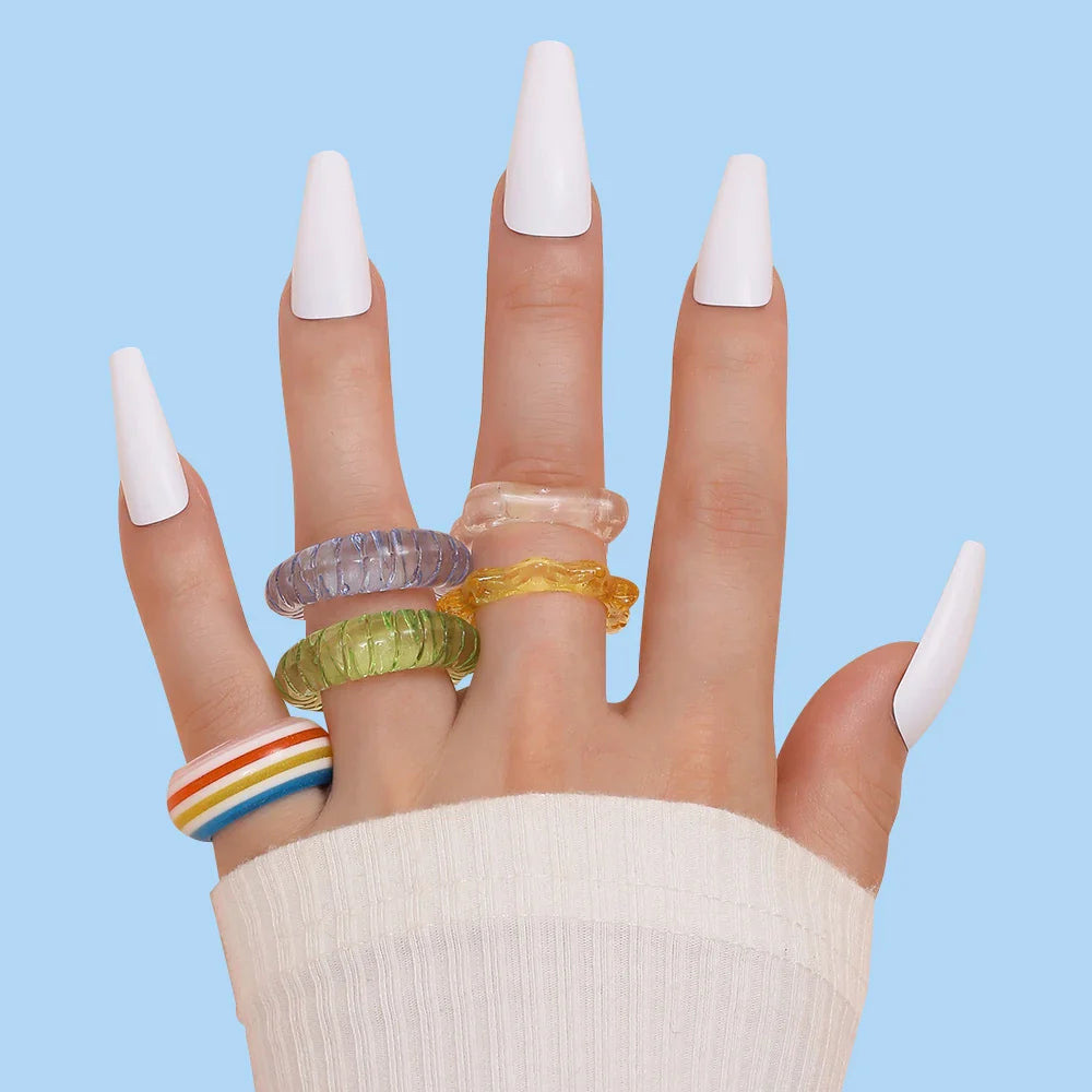 Femlion Geometric Multicolor Resin Rings Set for Women, Round Rainbow Stacking Fashion Jewelry