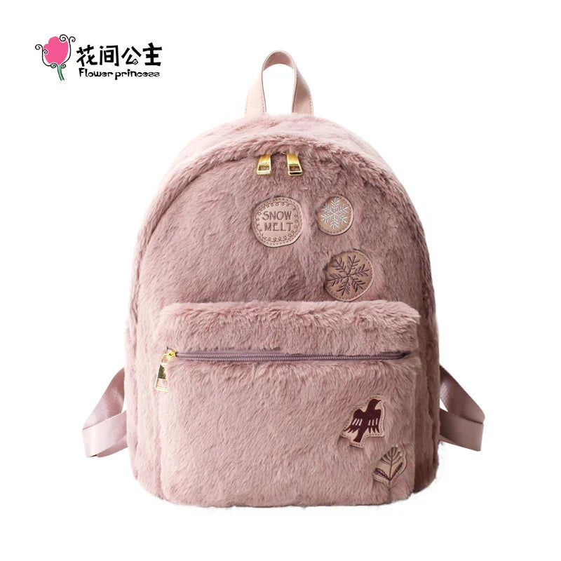 Femlion Plush Pink Backpack: Fashionable Snow Melt Princess Style for Women