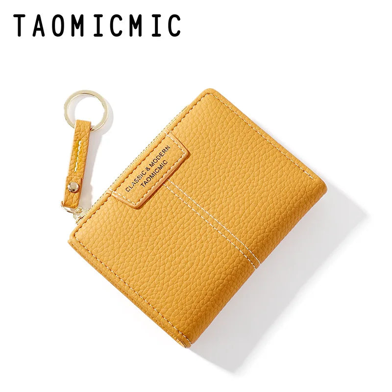 Femlion Mini Wallet: Soft PU Leather Card Holder Coin Purse with Zipper Keychain