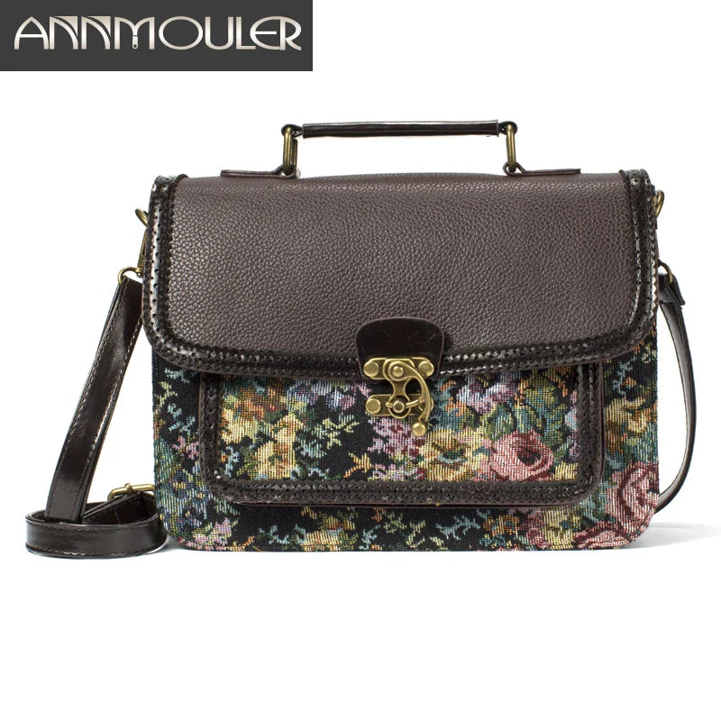 Femlion 2022 Vintage Floral Briefcase Bag Designer Crossbody Shoulder Purse