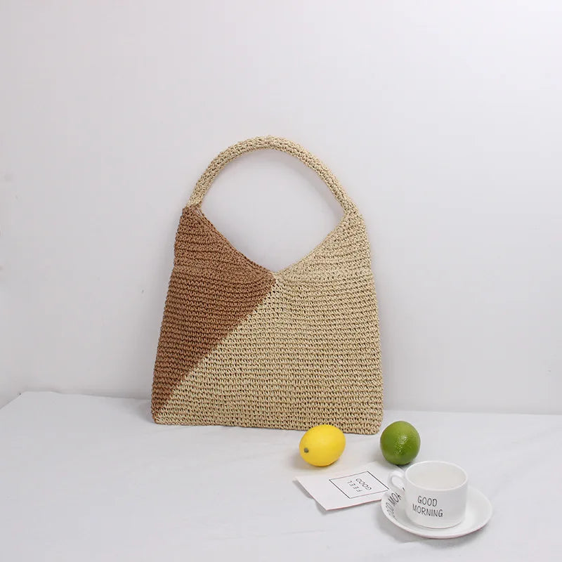 Femlion Straw Bag - Women's Hand-Woven Raffia Shoulder Bag for Seaside Vacation