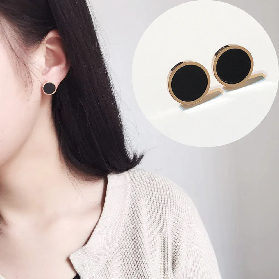 Femlion Black Disc Titanium Steel Earrings - 2023 Korean Fashion Goth Jewelry