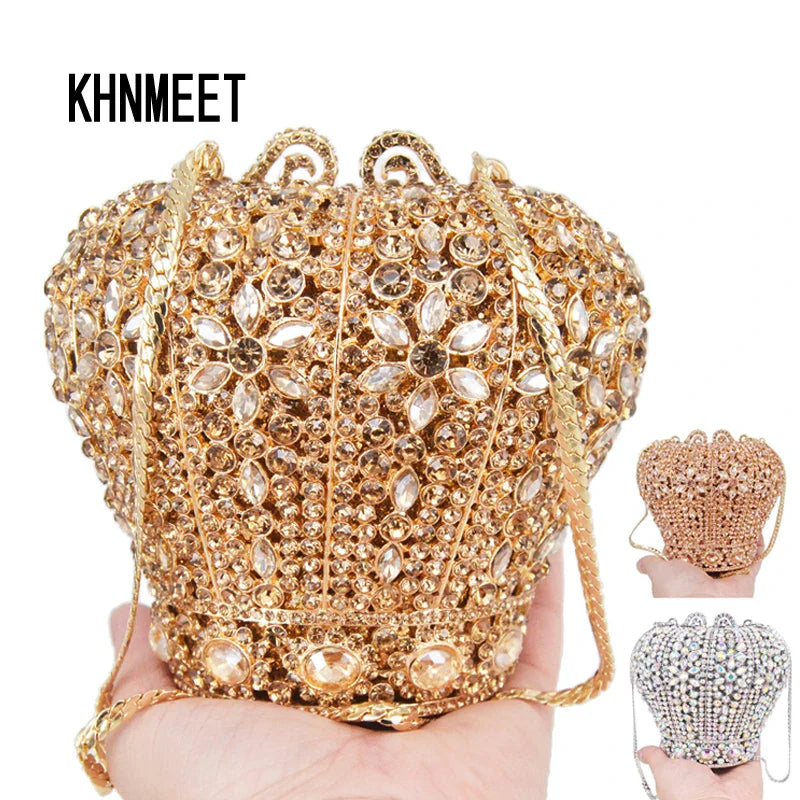 Femlion Crystal Crown Designer Purse Wedding Prom Evening Bag SM26