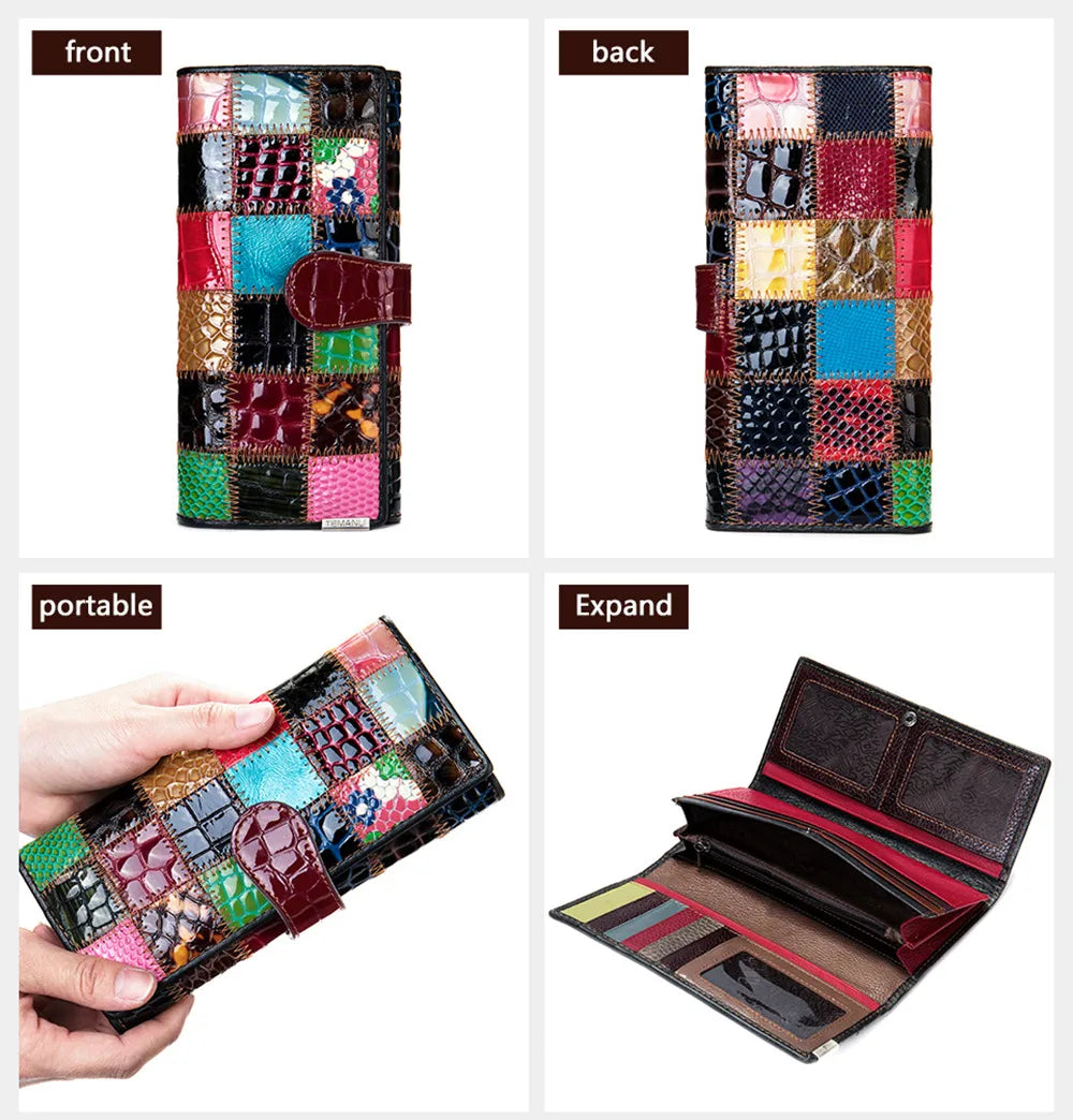 Femlion Genuine Leather Women's Wallet: Colorful Clutch with Card Holder