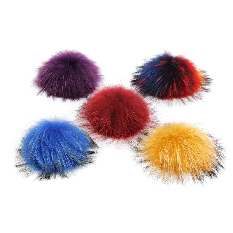 Femlion 15cm Raccoon Fur Pom Poms for Knit Hats and Beanies