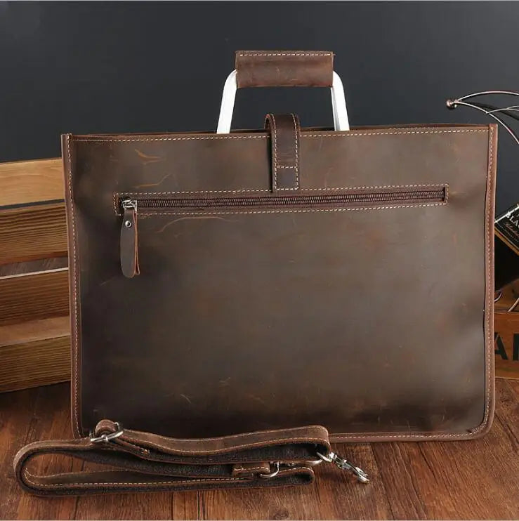 Femlion Men's Top Layer Leather Business Briefcase Clutch Wallet File Bag