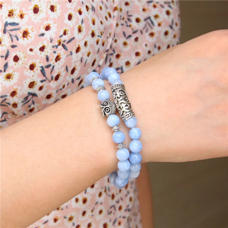 Polished Rhodochrosite Stone Owl Bangle Set by Femlion